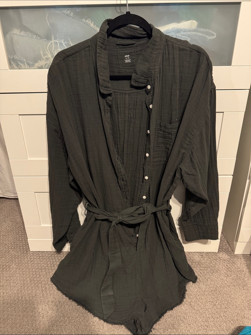 Dark Grey cotton button down romper